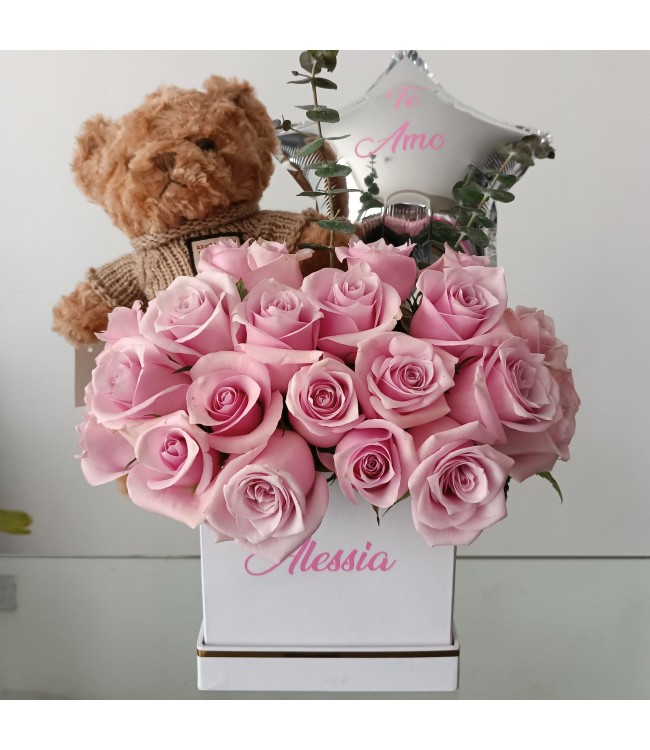 Box de rosas y peluche de Lux Teddy 