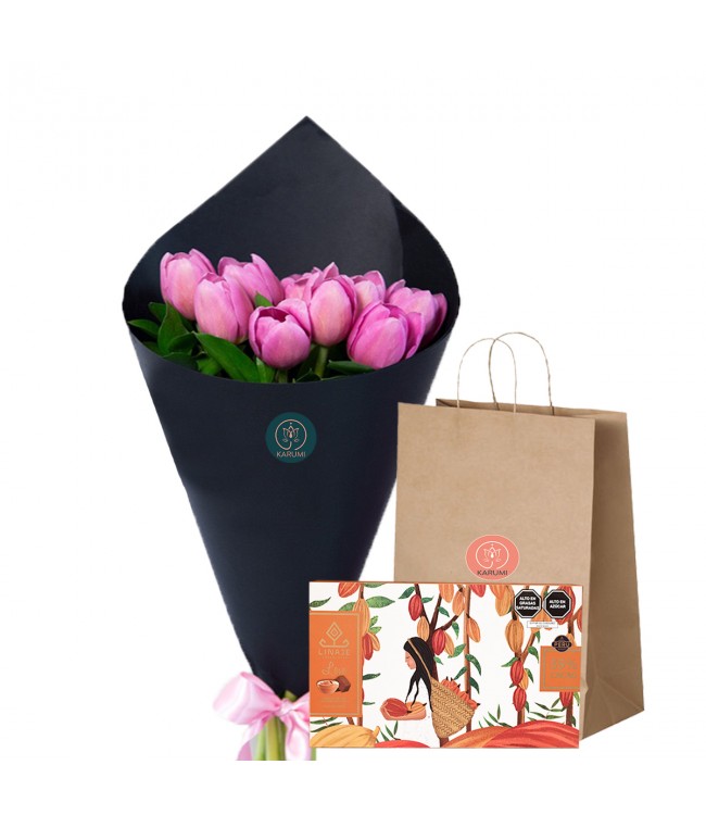 Karumi Pack Ramo 10 tulipanes+Chocolate Linaje 60gr