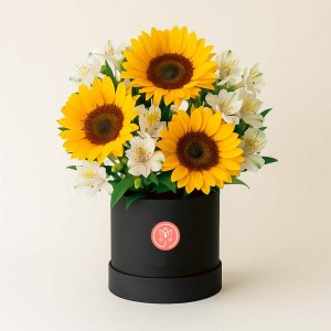 Box Flores Amarillas 3 girasoles y Astromelias Box Flores Amarillas 3 girasoles y Astromelias